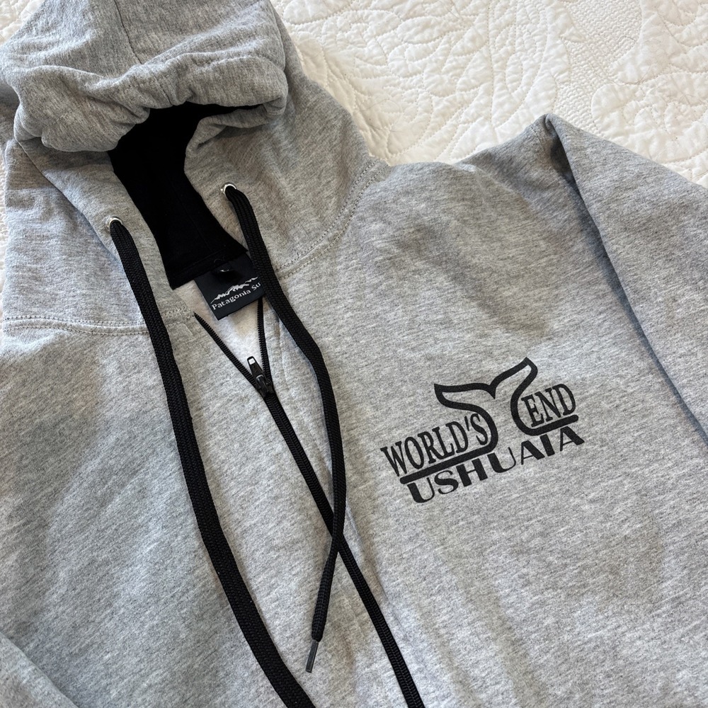 PATAGONIA SUR World's End Ushuaia Cape Horn Gray‎ Map Zip Hoodie Jacket Thick LG